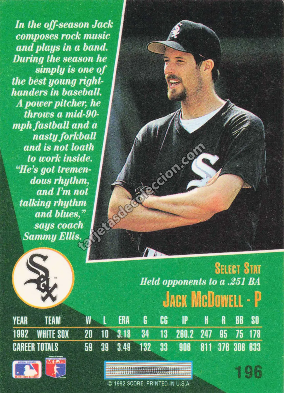 1992 Score Select Jack McDowell #196 (Chicago White Sox)